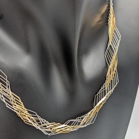 10K Yellow Gold 925 Sterling Silver Modernist Wire Abstract Necklace - Picture 3 of 11